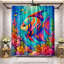 Underwater Fish Bathroom Decor Shower Curtain 72x72 Colorful Polyester Fabric