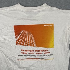 Vintage Jerzees L White Shirt Microsoft Office Graphic Print Promo Tee Y2K