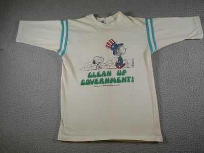 Vintage Peanuts Clean Up Government Shirt Mens Medium White Snoopy Artex 70s