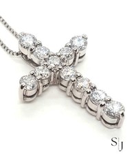 1.50 CT Round Cut Moissanite Cross Wedding Pendant Solid 14K White Gold For Her