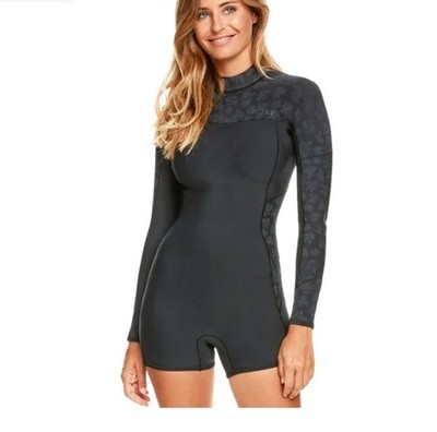 Roxy Womens 2mm Swell Series Black Long Sleeve Back Zip Spring Wetsuit Sz 4 NWOT