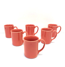 6 Corning Ware Coral Pink Salmon Coffee Mugs Corelle USA Great Condition