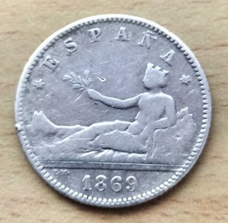 ⭐ ESPAÑA ⭐ UNA PESETA 1869 ( ESCASA MONEDA DE PLATA ) ""LEER""