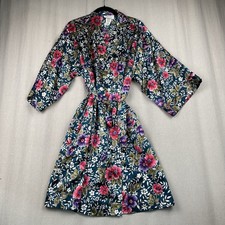 Vintage 1990's DENTELLE Women's Satin Floral Robe Size Medium Made In USA