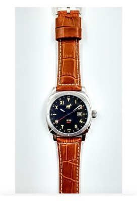 Watchdog GMT Mens Swiss Quartz GMT Date 24-Hour Black Dial Stainless Case