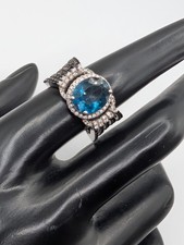 Rarities 925 Sterling Silver London Blue Topaz Black Spinel Ring Size 8 HSN