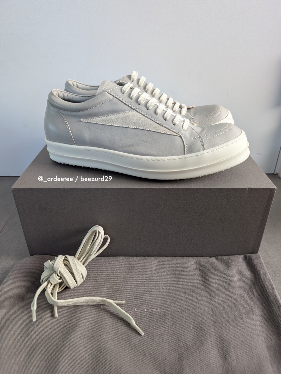 NEW* RICK OWENS LEATHER VINTAGE SNEAKERS LOW VANS SS24 (GRAY/PEARL 