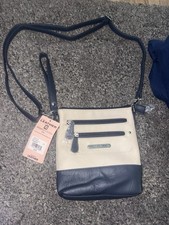 Stone Mountain Cream Navy Shoulder Bag Zipper Accents Inner Pockets