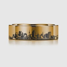 Golden Unisex Tungsten Engraved San Antonio Skyline Your City Wedding Ring - 8mm