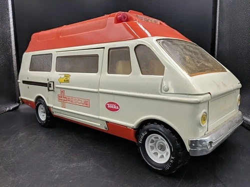 Tonka Pressed Steel Ambulance Rescue Vintage Vehicle Van Truck Orange White 1970