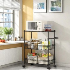 Commercial Grade Utility Cart 3 Tier Wire Rolling Cart with Wheels  Handle