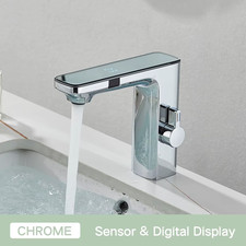 Touchless Sensor Basin Faucet Smart Digital Display Bathroom Sink Faucets Grey B