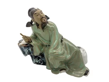 Vintage Chinese Ceramics Scholar Figurine Art Home Decor 8" Long And 6" Tall
