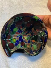 Murano Blown Art Glass Bowl Vtg Italian Tutti Frutti  Multi Color Gorgeous