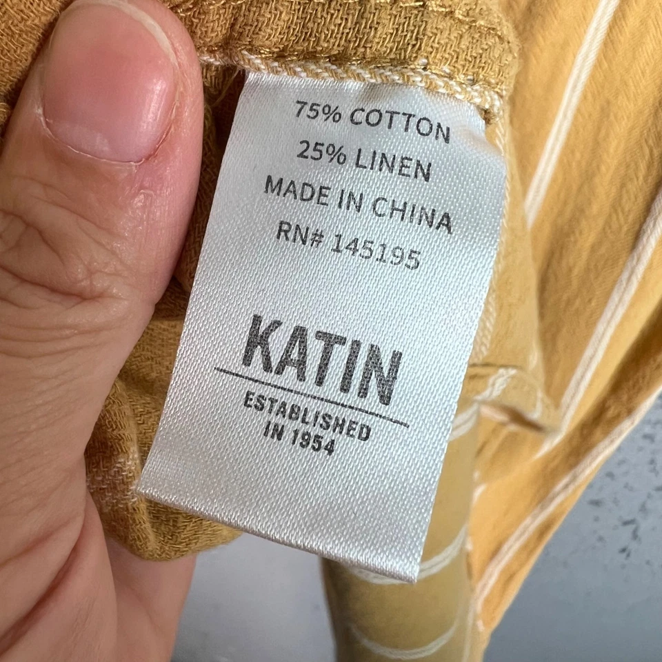 Camisa de manga corta Katin para hombre grande amarillo mostaza y blanco a rayas lino algodón Foto 4 de 4