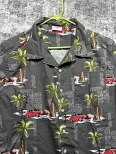 Vintage Barefoot In Paradise Mens M Button Up Shirt Hotrod Surf Hawaiian Aloha