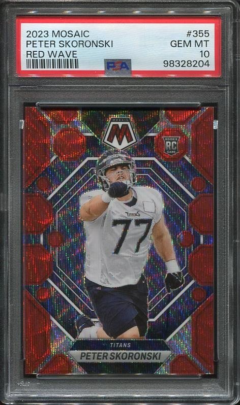 2023 Peter Skoronski Rookie Card PSA 10 Panini Mosaic Red Wave 9/9 #355 Titans