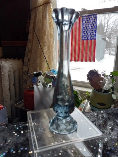 Fenton Vase***Smokey Blue/Grey Swung Glass Vase***Petite Size