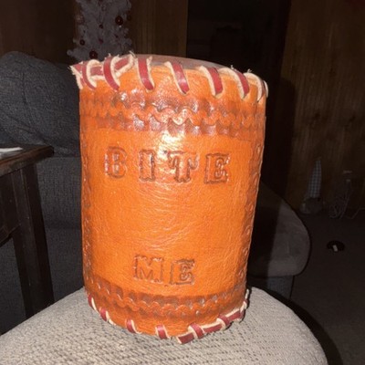 Vintage Leather Beer Stein Breweriana with 'BITE ME' Embossed Design