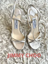 Jimmy Choo Pumps Mules Heel Silver lace-up EU35 US5 Japan F/S USED