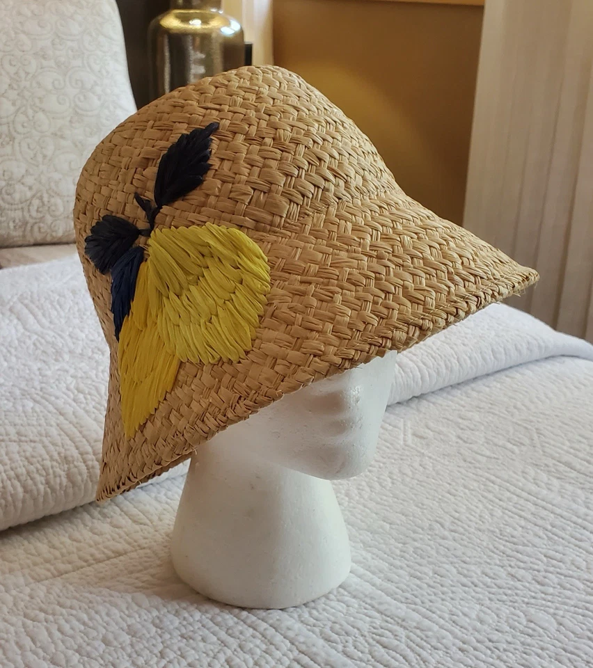 Kate Spade Lemon Zest Embroidered Straw Cloche Hat - Image 3 of 4