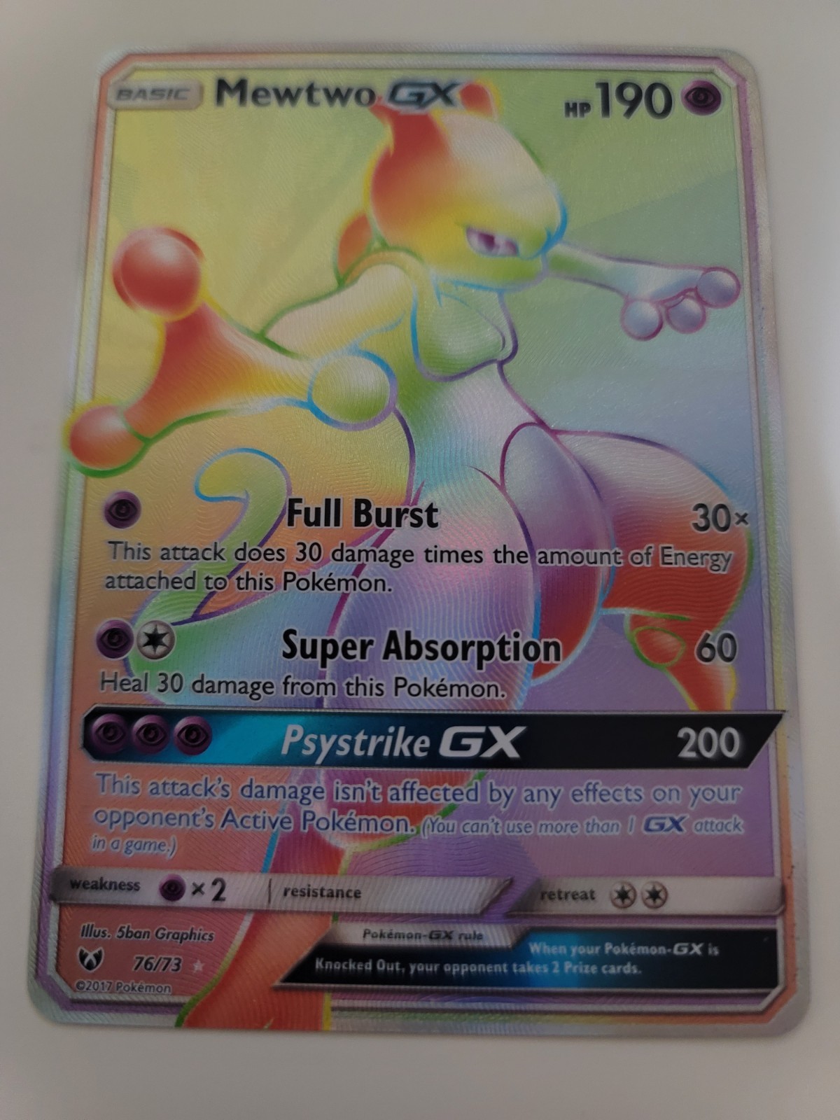 Mewtwo GX Full ART Secret Rare 76/73 Pokemon Shining Legends NM