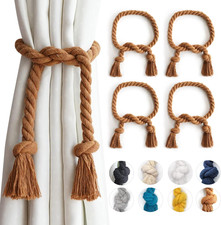 4 Pack Outdoor Curtain Tiebacks Rope, Natural Cotton Curtain Holders, Village Ru