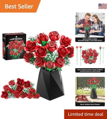 Botanical Collection: 960PCS Red Rose Building Blocks for Timeless Home Decor