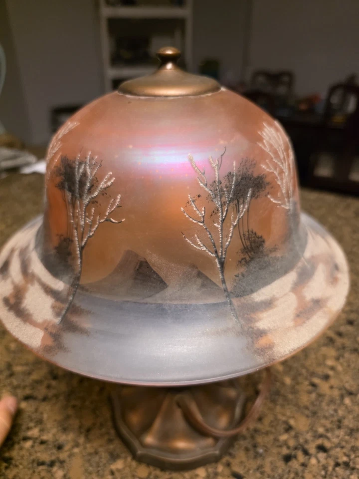 PAIRPOINT STYLE REVERSE PAINTED TREE LAMP - Image 3 of 4