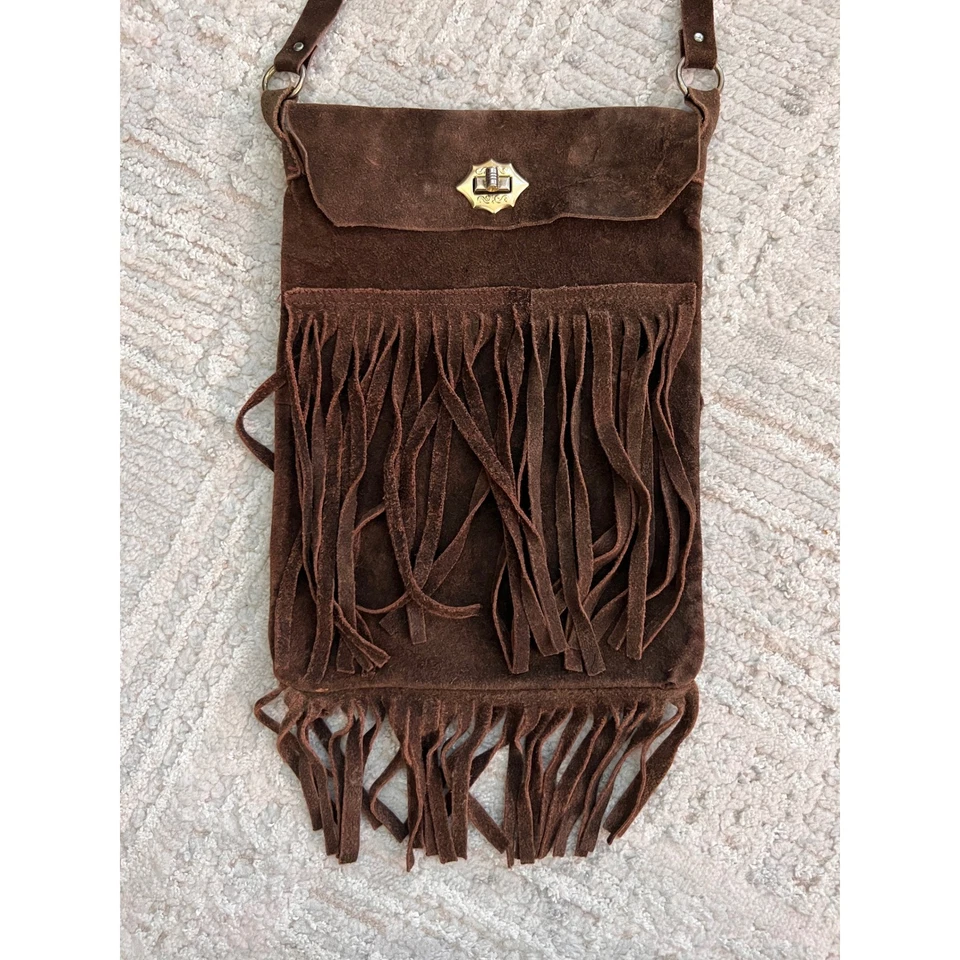 Genuine Leather Fringe Crossbody Bag Hecho en Mexico Boho Western Brown Purse - Image 2 of 4
