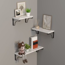 3 PCS White Floating Wall Shelves For Bedroom Bathroom 11/14/16 Inch Decor