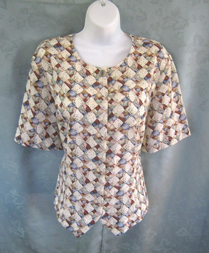 Vintage Kathy Che Blouse Size 14 Collarless Career Top