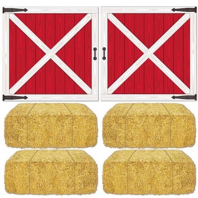 Barn Loft Door & Hay Bale Props Farm Birthday Party Decoration