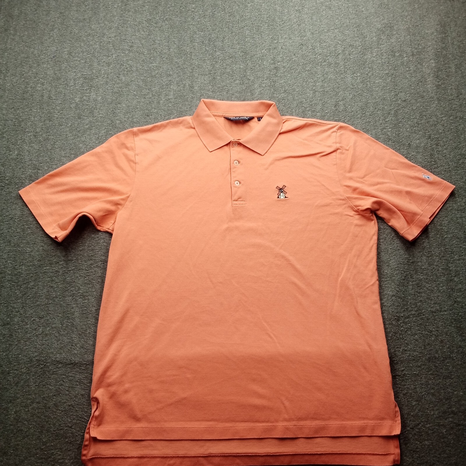 Polo Golf Ralph Lauren Camicia Uomo Grande Arancione Pony Mulino a Vento Crest Pima Cotone