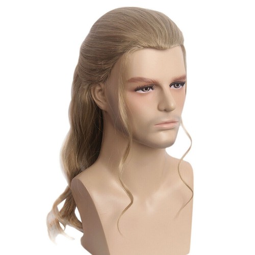 Men Long Curly Wave Wigs Male Cosplay Hair Ombre Ash Blonde Costume Toupee w/Cap - Picture 6 of 8