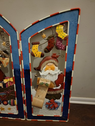 3D Fireplace Screen Christmas Scene SANTA Trifold METAL 36" T X 48" W - Picture 11 of 12