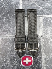 20mm VICTORINOX SWISS ARMY Black Carbon Fiber LEATHER STRAP CAVALRY BAND White