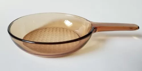 Pyrex Vision 7" Saute Pan Skillet Amber Glass Corning Waffle Bottom