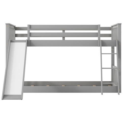 Twin over Twin Bunk Bed Frame with Convertible Slide Ladder Gray For Kids Teens - Picture 13 of 16