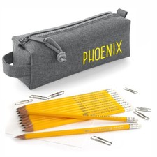 Personalised Marl Grey Pencil Case with12 printed Pencils with Erasers - Yellow