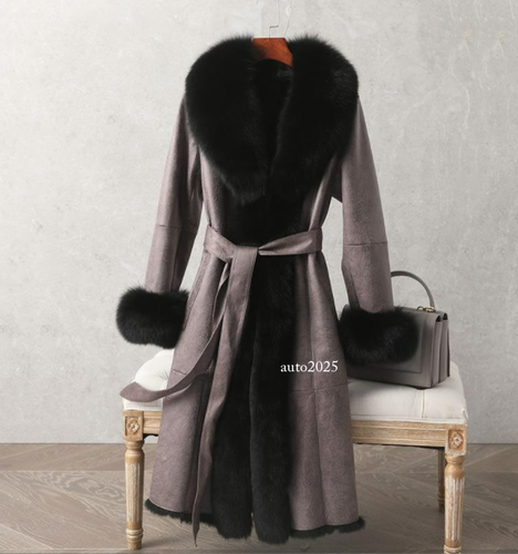 Real Fox Fur Collar Womens Rabbit Fur Lining Parkas Genuine Leather Thicken Coat - Picture 18 of 29