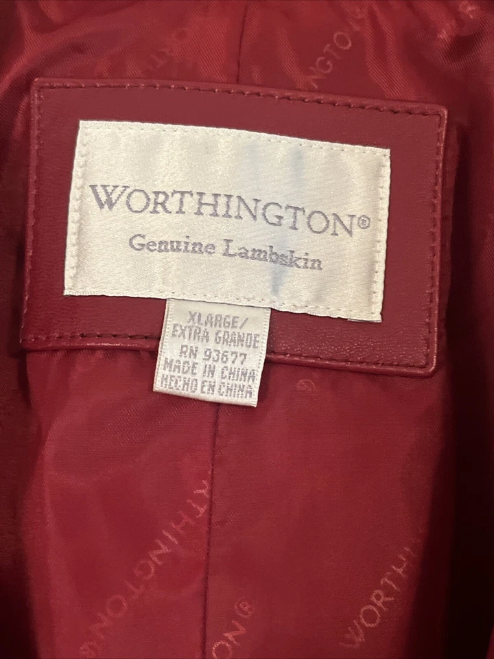 Vintage Worthington Genuine Lambskin Leather Jacket Red, Blazer XL Buttons - Image 2 of 4