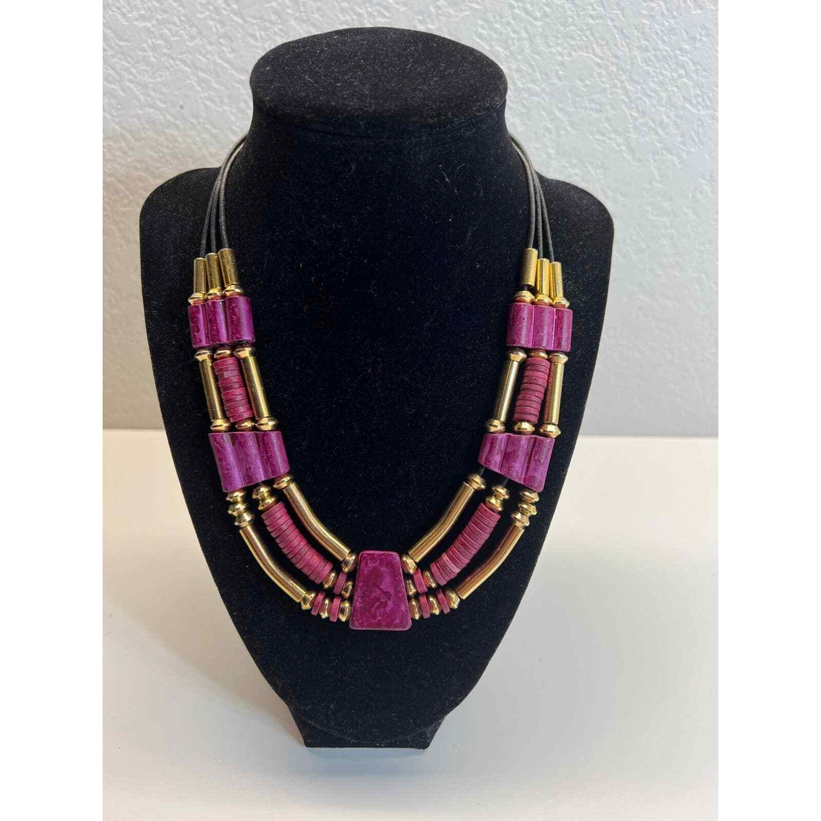 Vintage Art Deco Purple Clay Beads Multi Strand Necklace for Women-image