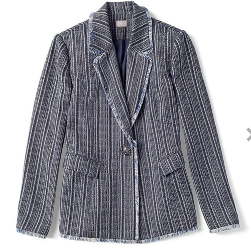 Chicos navy striped classic tweed blazer Size L - Picture 3 of 12