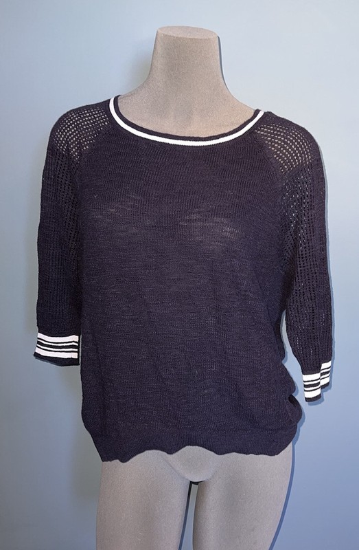 Express Women's Navy Sheer Open Knit  3/4 Sleeve Lightweight Knit Top Sweater XS