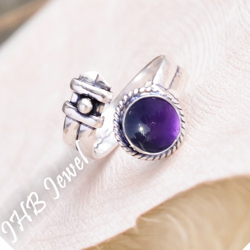 Bague En Argent Sterling 925 Avec Améthyste Taillée Violette - Bijou Fait Main Réglable - Neuf Sans Emballage