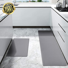 2-Piece Cushioned Kitchen Mats Set Non-Slip Waterproof Anti-Fatigue Rugs Grey