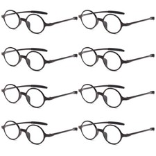 8PK Mens Unisex Round Frame Reading Glasses Clear Lens Readers for Small Faces