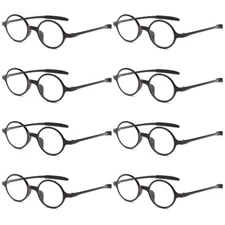 8PK Mens Unisex Round Frame Reading Glasses Clear Lens Readers for Small Faces