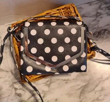 Charming Charlie Small Black w/ White Polka Dots Crossbody Organizer Bag New!